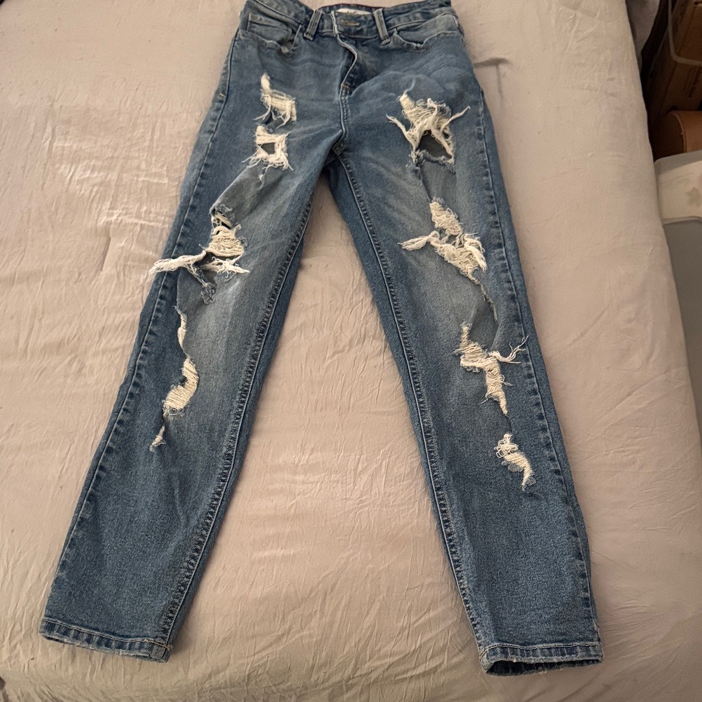 Cello Light Blue Distressed Straight Leg Jeans